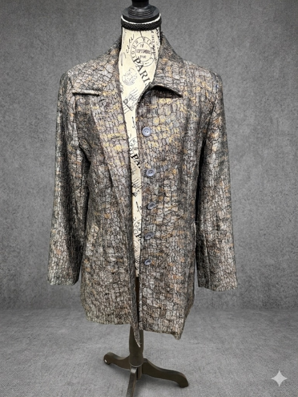 Erin London Textured Metallic Gunmetal & Gold Blazer Jacket, Size Medium